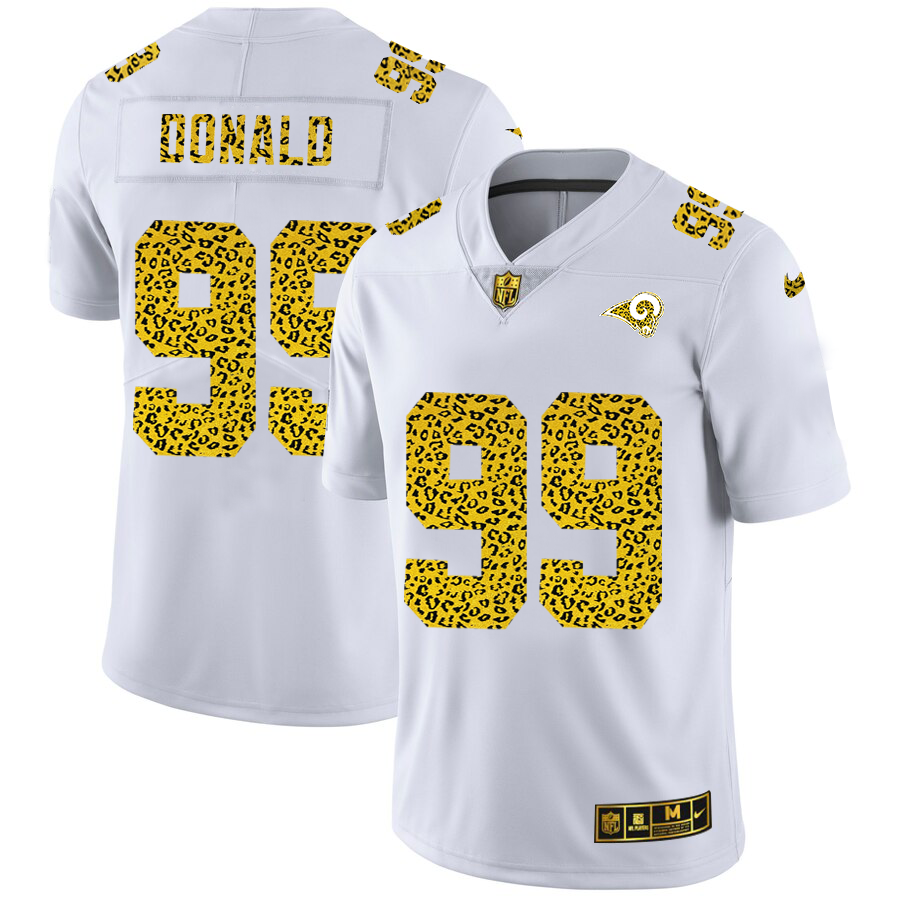 Custom Los Angeles Rams 99 Aaron Donald Men Nike Flocked Leopard Print Vapor Limited NFL Jersey White